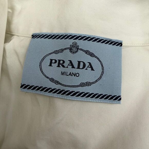 Prada Slogan-Print Mini Shirt Dress in White Cotton - Picture 5 of 6